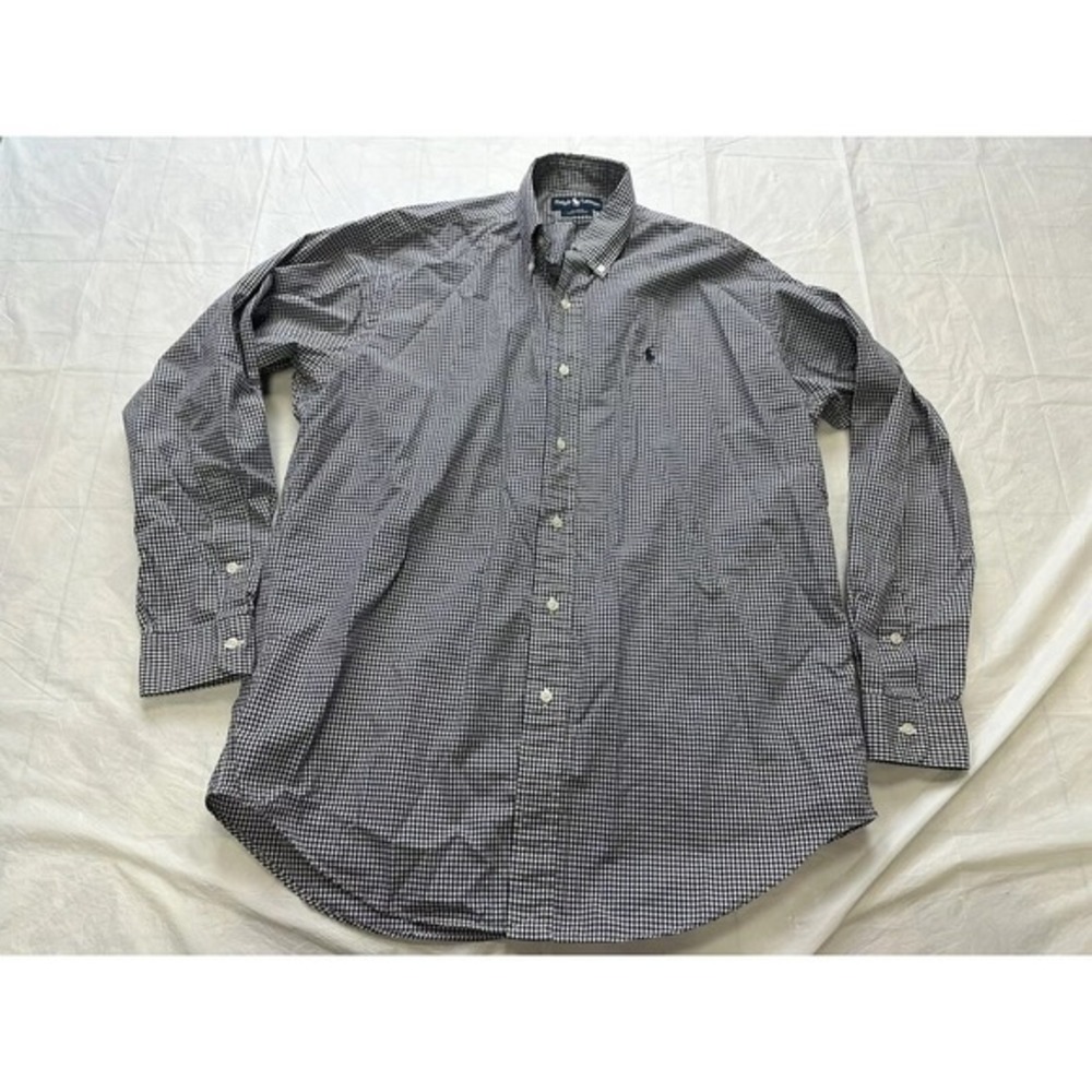 Ralph Lauren Shirt Mens M Medium Blake Button-Down Blue Check Long Sleeve Cotton